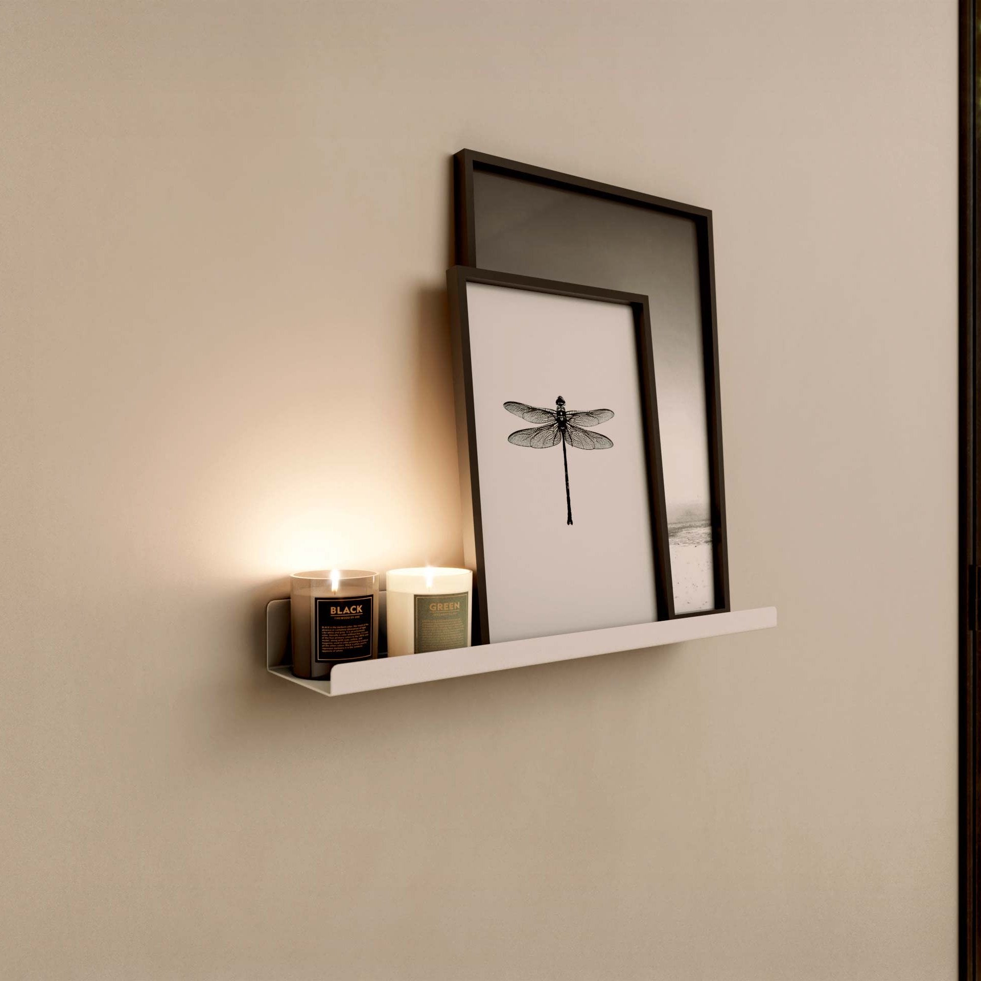 Balda blanca de metal para cuadros y láminas o decoración, anclaje pared