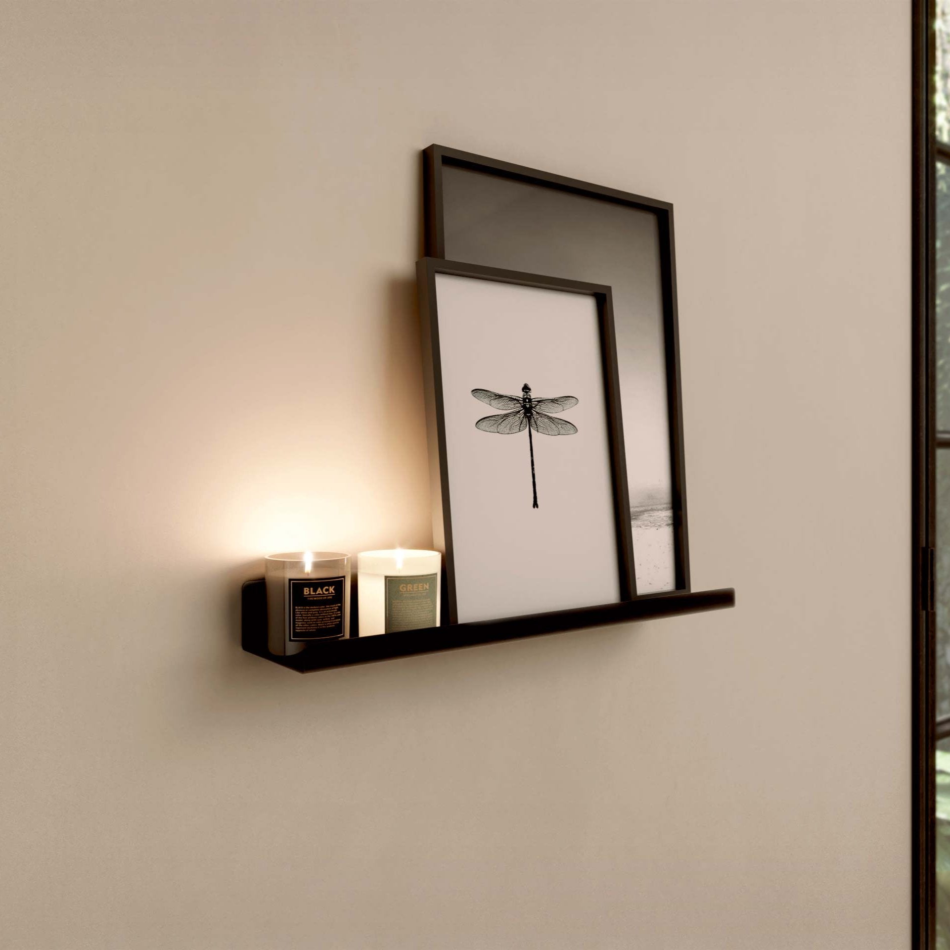 Balda para cuadros metálica negra para pared, diseño flotante minimalista, acero, 45cm