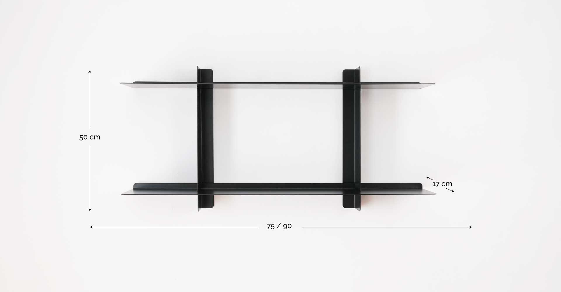 Medidas estantería flotante metal modular SAMBA negro, 2 baldas 75cm