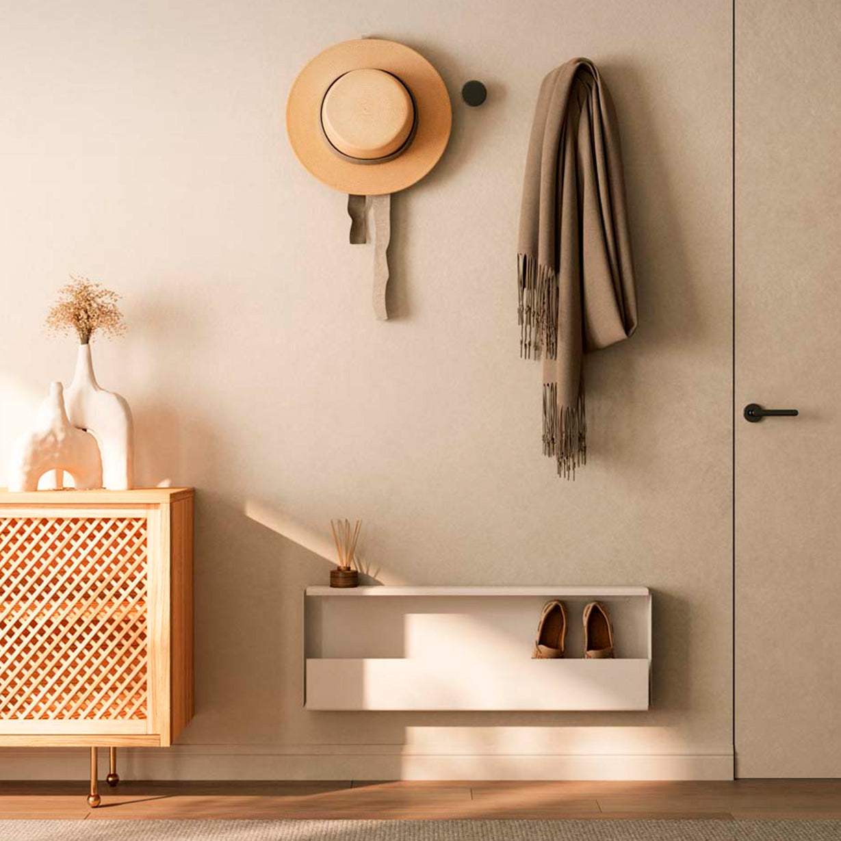 Zapatero flotante metálico para pared, almacenaje entrada recibidor, 4 pares zapatos