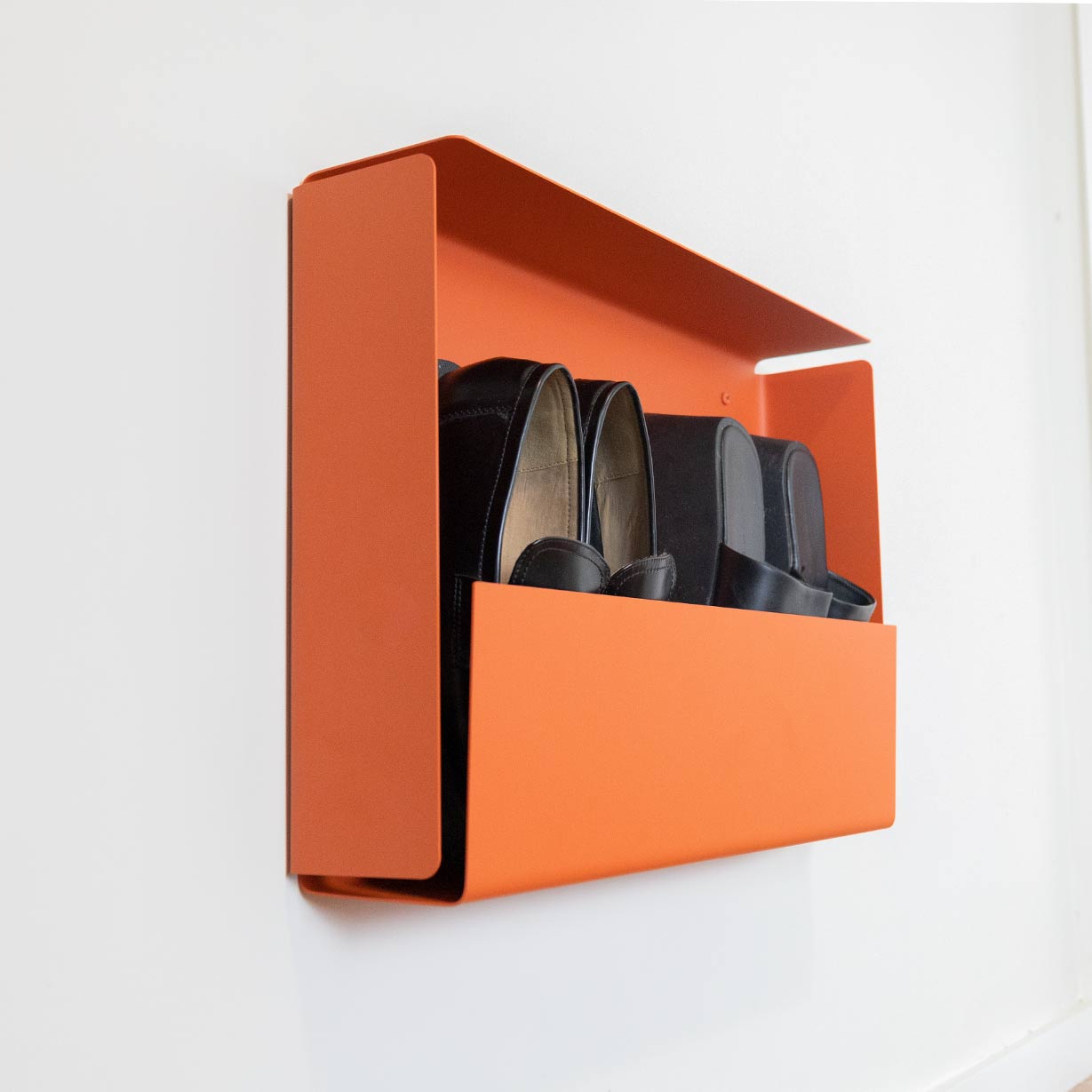 Zapatero flotante de metal terracota para pared, entrada estrecha o recibidor, 50cm, acero