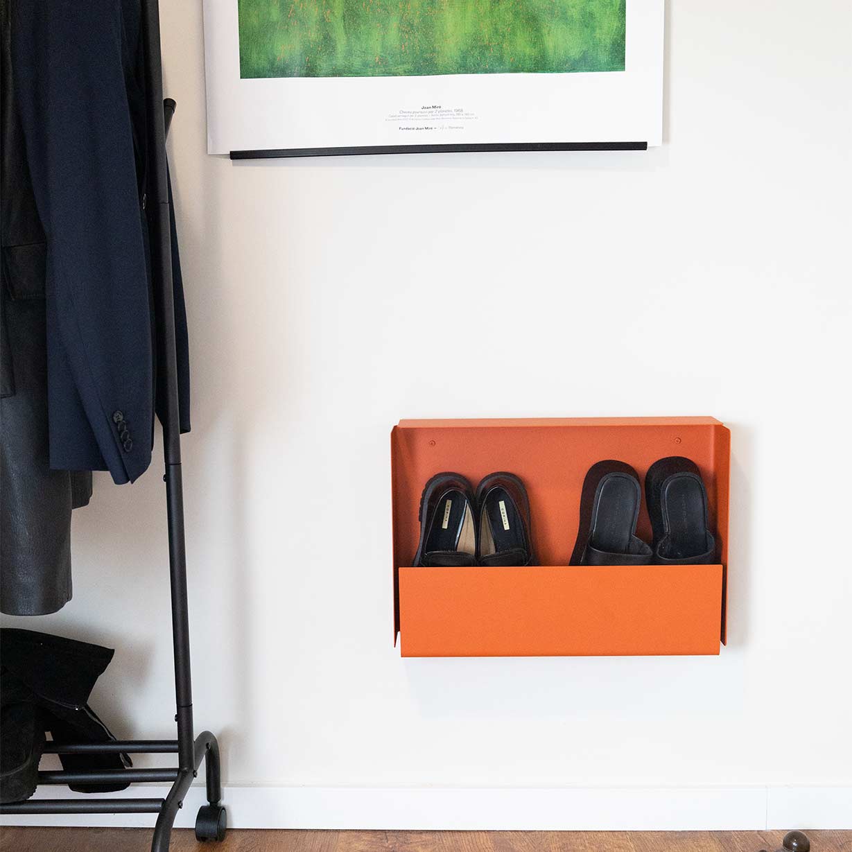 Zapatero flotante acero terracota, diseño moderno flotante pared, 2 pares zapatos 50cm